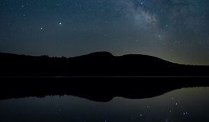 Preview wallpaper hills, starry sky, night, reflection