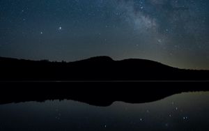 Preview wallpaper hills, starry sky, night, reflection