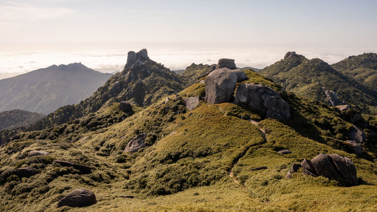 Wallpaper hills, stones, grass, mountains, nature