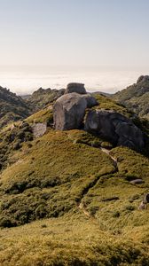 Preview wallpaper hills, stones, grass, mountains, nature