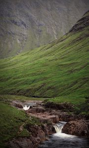Preview wallpaper hills, stream, water, cascade, nature, landscape