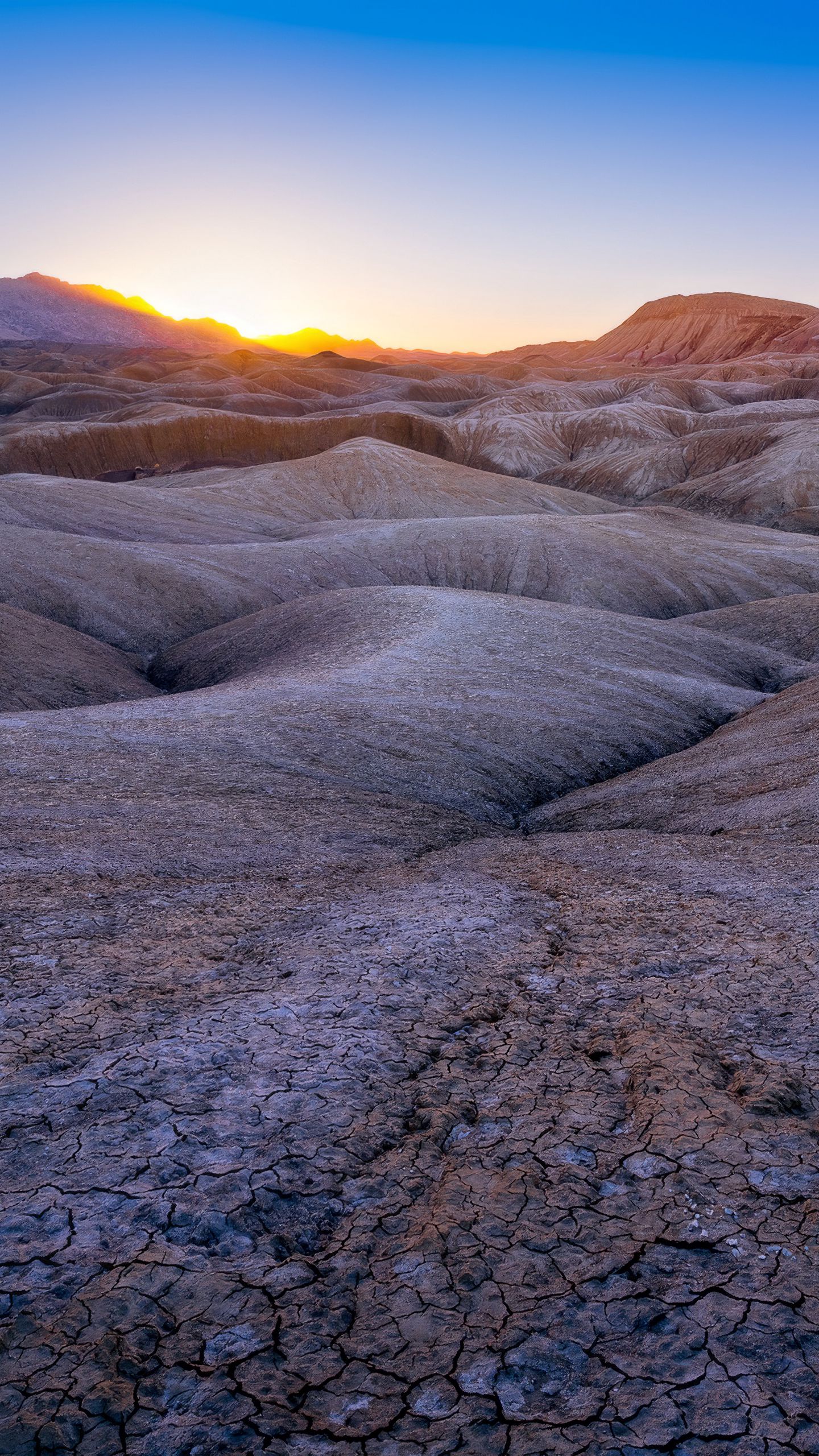 1440x2560 Wallpaper hills, sunrise, nature, cranny