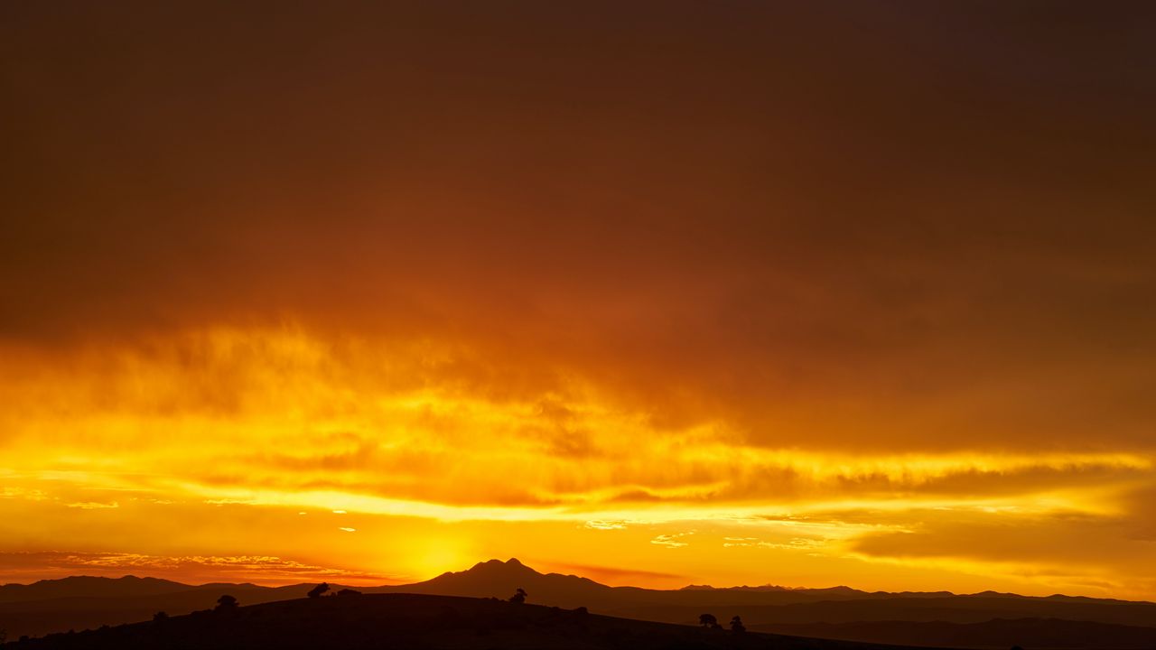 Wallpaper hills, sunset, silhouette, sky