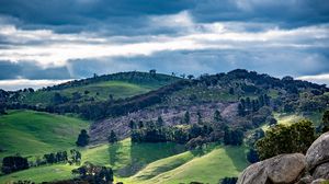 Preview wallpaper hills, trees, aerial view, nature, landscape