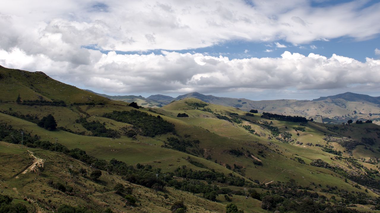 Wallpaper hills, trees, clouds, landscape, nature