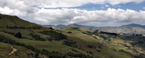 Preview wallpaper hills, trees, clouds, landscape, nature