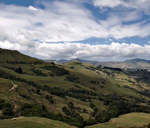 Preview wallpaper hills, trees, clouds, landscape, nature