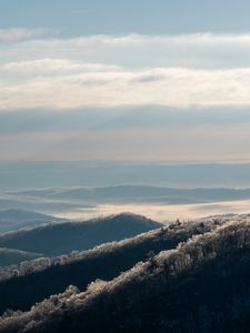 Preview wallpaper hills, trees, clouds, nature, landscape