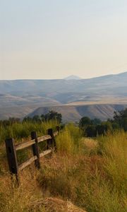 Preview wallpaper hills, trees, fence, nature, landscape