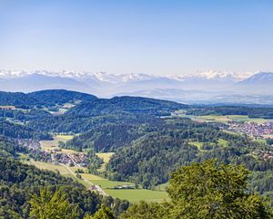 Preview wallpaper hills, trees, forest, grass, mountains