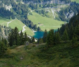 Preview wallpaper hills, trees, lake, landscape