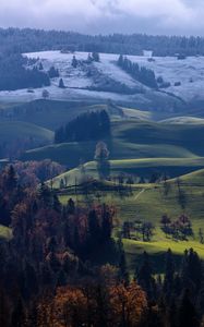 Preview wallpaper hills, trees, landscape, autumn, winter