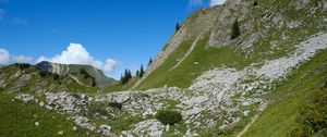 Preview wallpaper hills, trees, landscape, nature, clouds