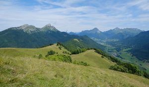 Preview wallpaper hills, trees, nature, landscape, aerial view, green