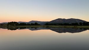 Preview wallpaper hills, trees, reflection, lake, landscape