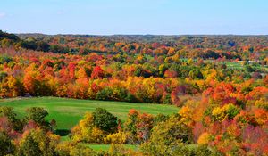 Preview wallpaper hills, trees, sky, autumn