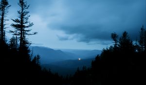 Preview wallpaper hills, trees, sky, evening