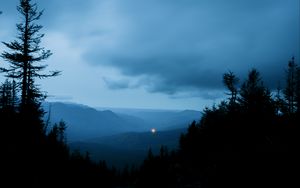Preview wallpaper hills, trees, sky, evening