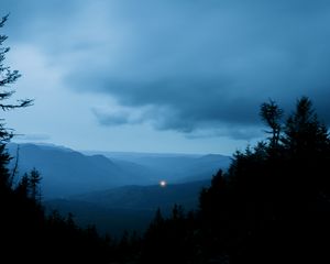 Preview wallpaper hills, trees, sky, evening