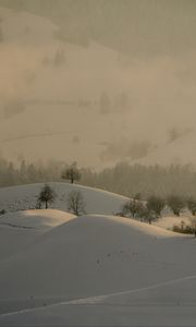 Preview wallpaper hills, trees, snow, landscape, winter