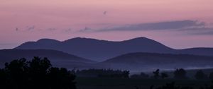 Preview wallpaper hills, twilight, bushes, sky, evening