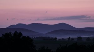 Preview wallpaper hills, twilight, bushes, sky, evening