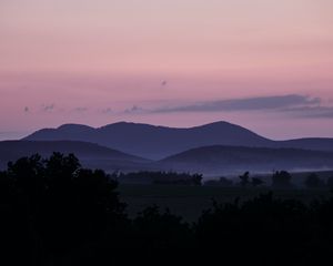 Preview wallpaper hills, twilight, bushes, sky, evening