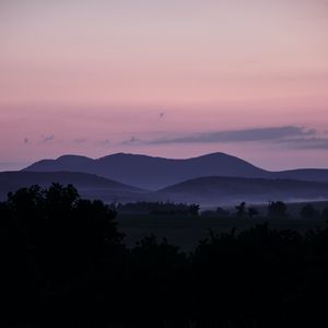Preview wallpaper hills, twilight, bushes, sky, evening