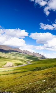 Preview wallpaper hills, valley, clouds, landscape, nature