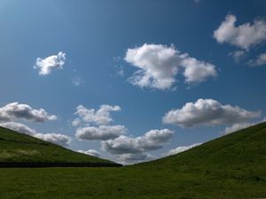Preview wallpaper hills, valley, clouds, summer, landscape