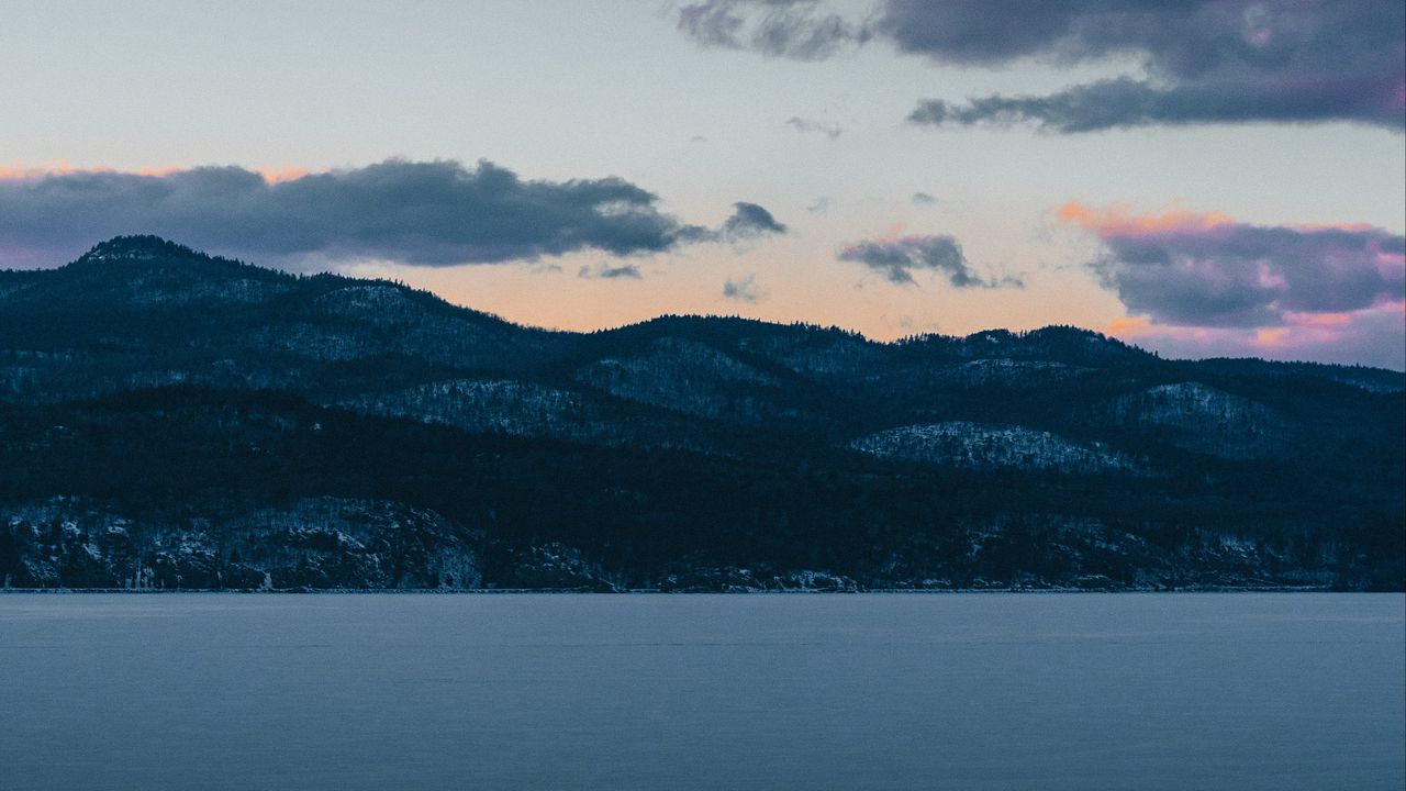 Wallpaper hills, water, sky, twilight, landscape