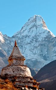 Preview wallpaper himalayas, ama dablam, temple, mountain