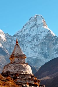 Preview wallpaper himalayas, ama dablam, temple, mountain