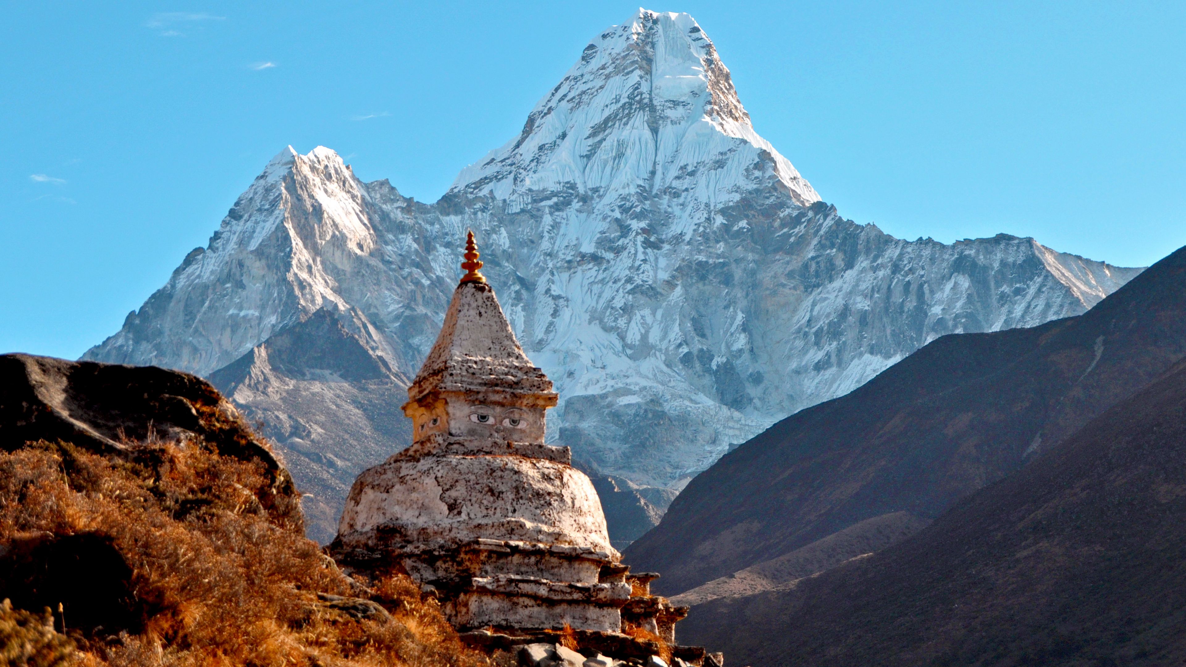 Download Wallpaper 3840x2160 Himalayas, Ama Dablam, Temple, Mountain 4k ...