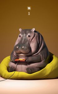 Preview wallpaper hippo, joystick, art, funny, 3d