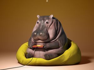Preview wallpaper hippo, joystick, art, funny, 3d
