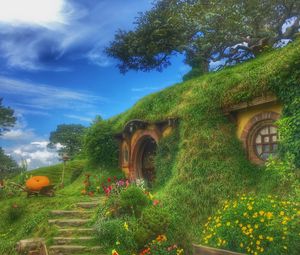 Preview wallpaper hobbiton movie set, forest house, fabulous, new zealand