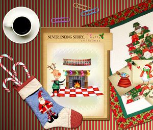 Preview wallpaper holiday, new year, attributes, table, cards, socks, coffee
