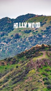 Preview wallpaper hollywood, word, inscription, rocks, slope
