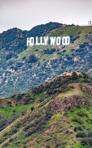 Preview wallpaper hollywood, word, inscription, rocks, slope