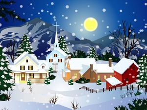 Preview wallpaper home, full moon, church, snow, night, winter