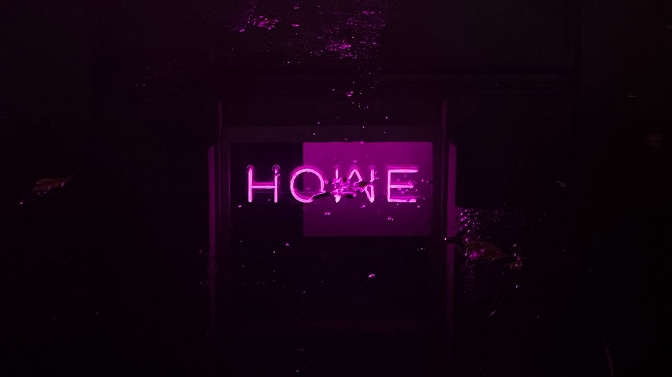 1366x768 Wallpaper home, neon, glow, word, purple