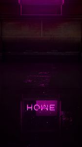 Preview wallpaper home, neon, glow, word, purple