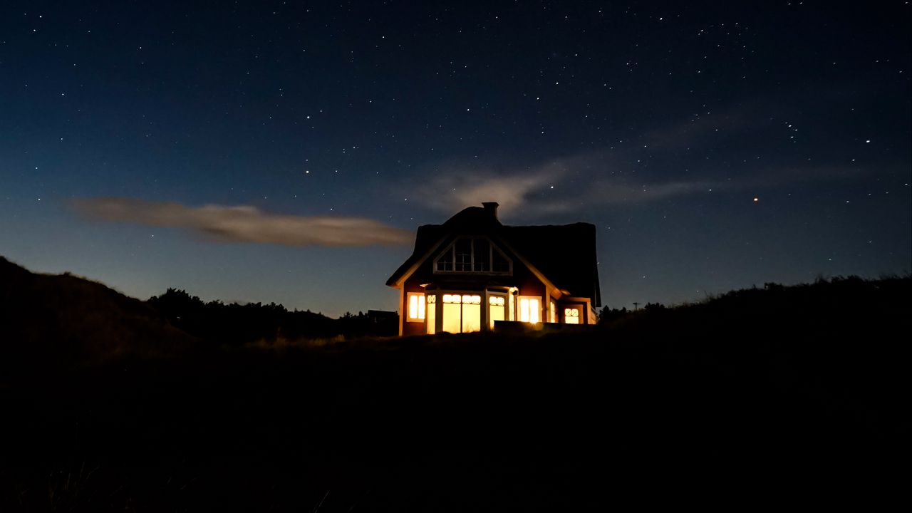 Wallpaper home, night, light, starry sky, comfort, calm