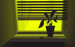 Preview wallpaper home plant, plant, window, shutters, vector