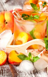 Preview wallpaper homemade lemonade, beverage, peach, ice, mint