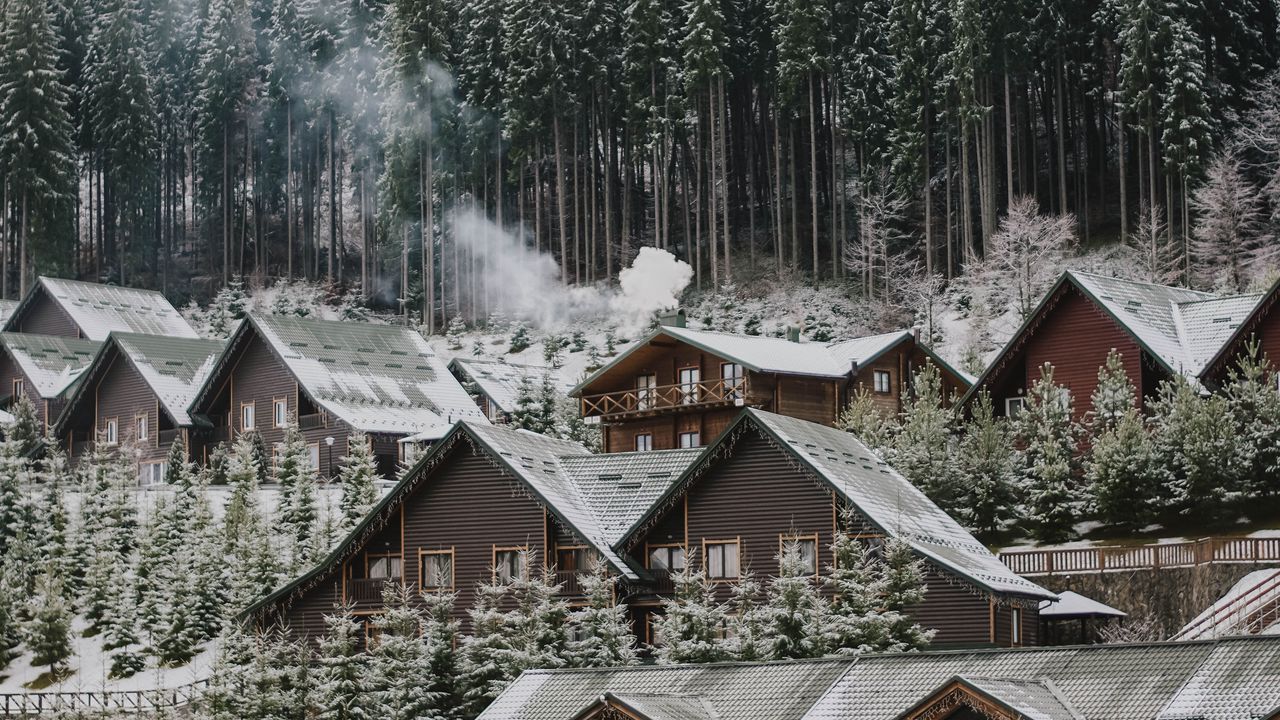 Wallpaper homes, forest, slope, snow, winter, nature
