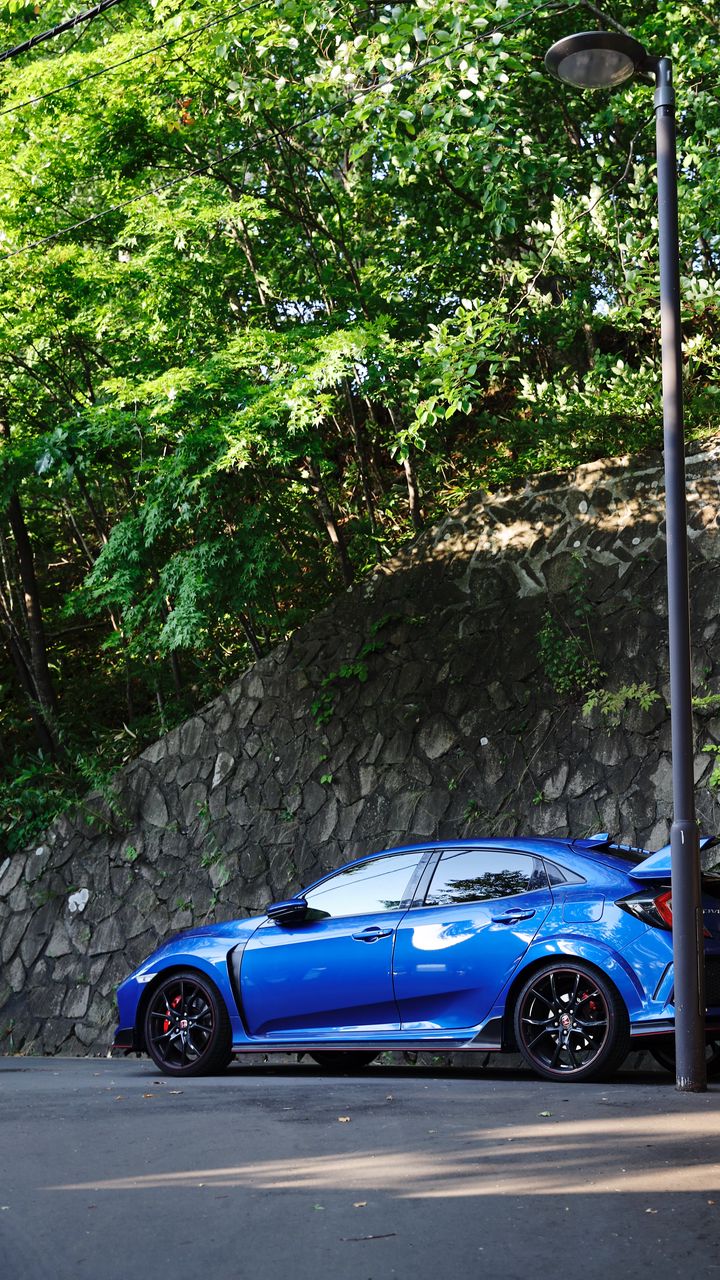720x1280 Wallpaper honda civic type-r, honda, car, blue, side view
