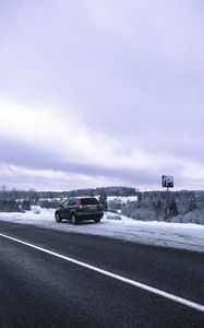 Preview wallpaper honda cr-v, honda, car, gray, road, snow