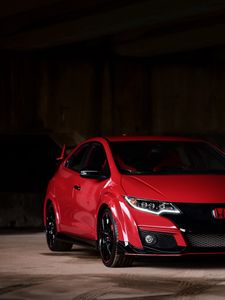 Preview wallpaper honda fk2, honda, car, red, front view, parking, dark